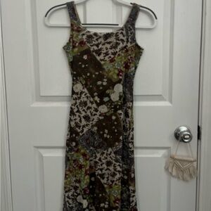 Chic Patchwork Midi Dress in Earthy Tones